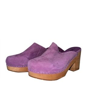 Charlotte Stone Marlo Purple Suede Clogs Size 10